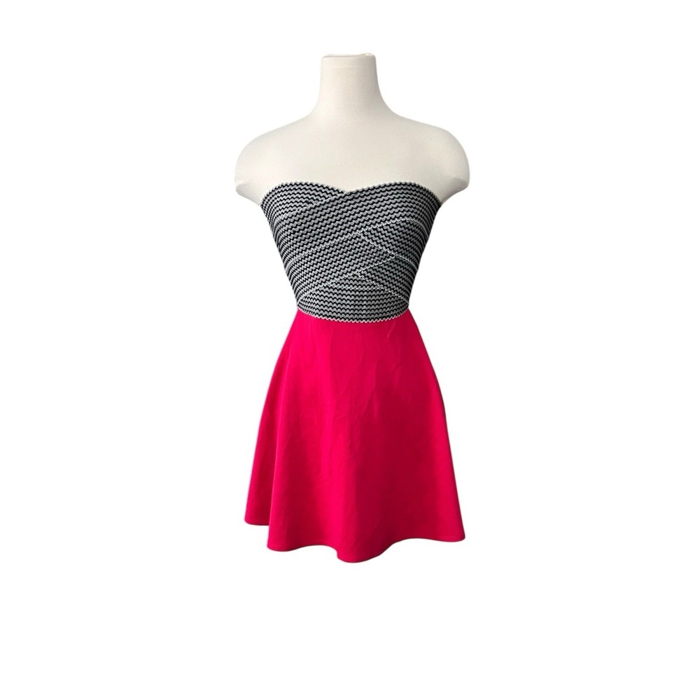 Trixxi Y2K Strapless Mini Dress Size 1 Pink Black Bustier Party Coquette Girly